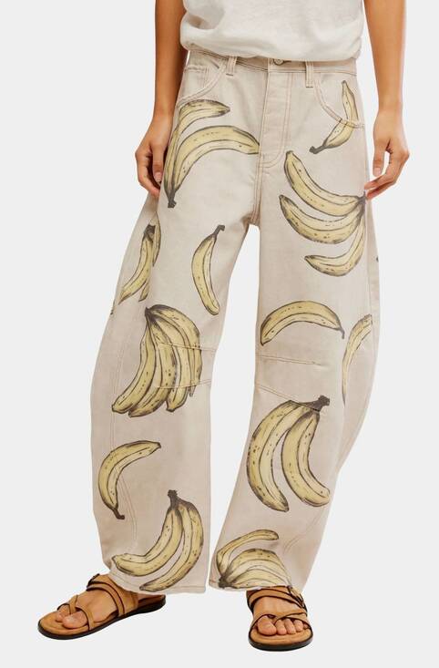 FREE PEOPLE Denim - NEW FREE PEOPLE good luck printed barrel jean in go bananas